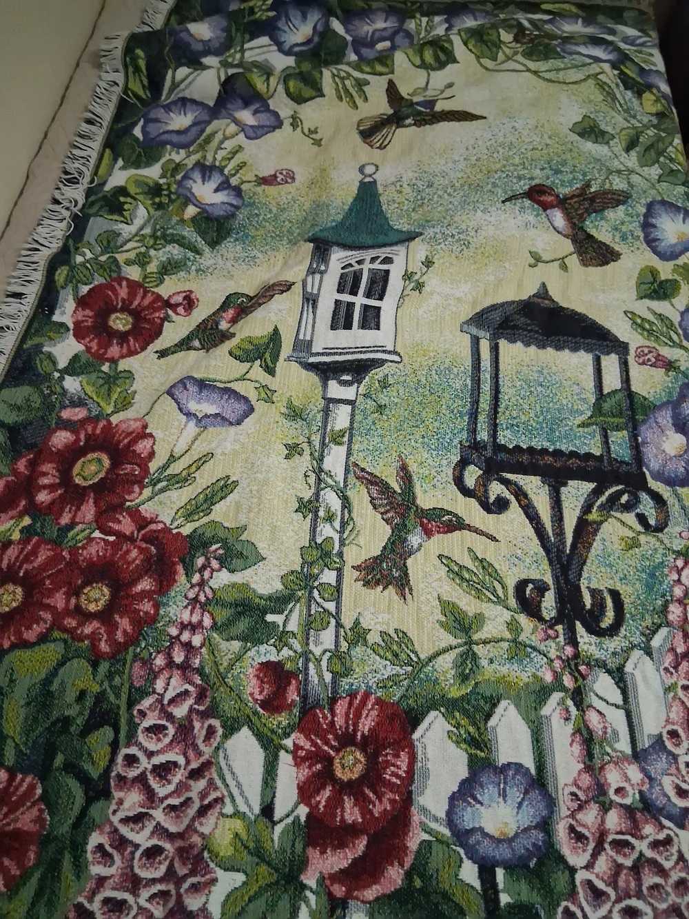 Hummingbird Tapestry Throw W/ Few Snags